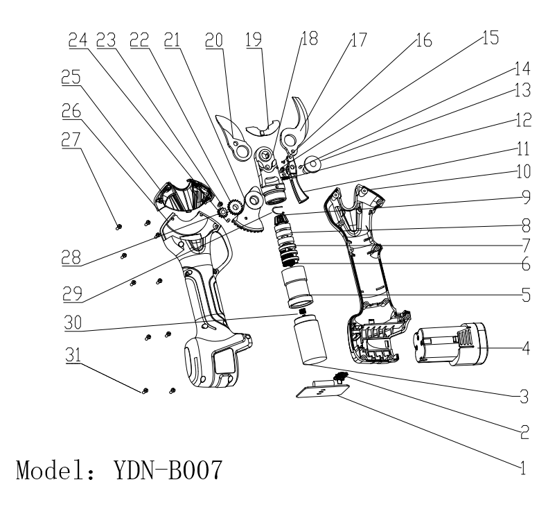 Kebtek- COMPONENTS for YDN-B007 Electric Pruning Shear